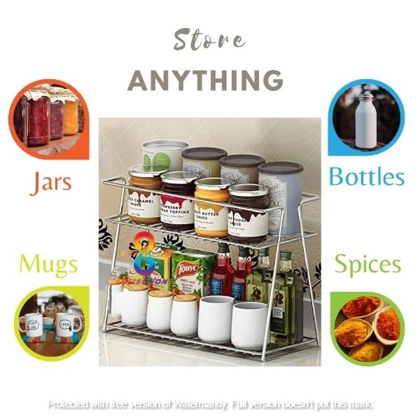CR18 COLLECTION Stainless Steel Spice 2-Tier Trolley Container Organizer Organiser/Basket for Boxes Utensils Dishes Plates for Home (Multipurpose Kitchen Storage Shelf Shelves Holder Stand Rack) - Image 4