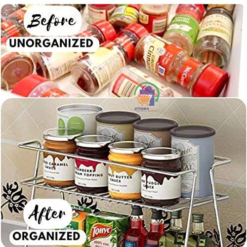 CR18 COLLECTION Stainless Steel Spice 2-Tier Trolley Container Organizer Organiser/Basket for Boxes Utensils Dishes Plates for Home (Multipurpose Kitchen Storage Shelf Shelves Holder Stand Rack) - Image 5
