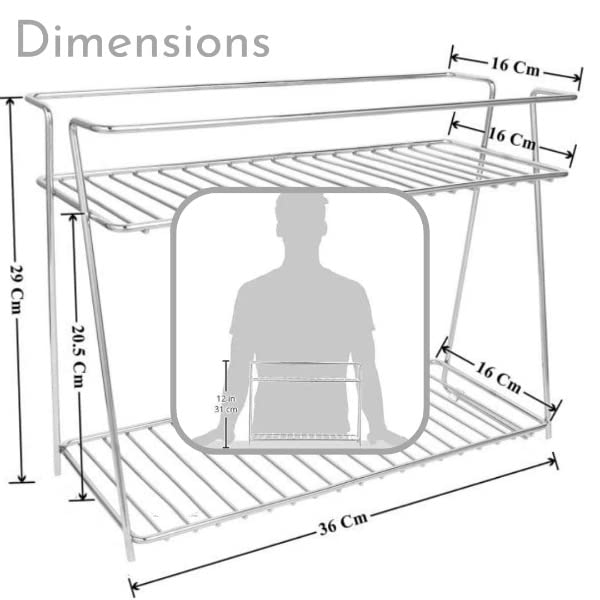 CR18 COLLECTION Stainless Steel Spice 2-Tier Trolley Container Organizer Organiser/Basket for Boxes Utensils Dishes Plates for Home (Multipurpose Kitchen Storage Shelf Shelves Holder Stand Rack) - Image 3