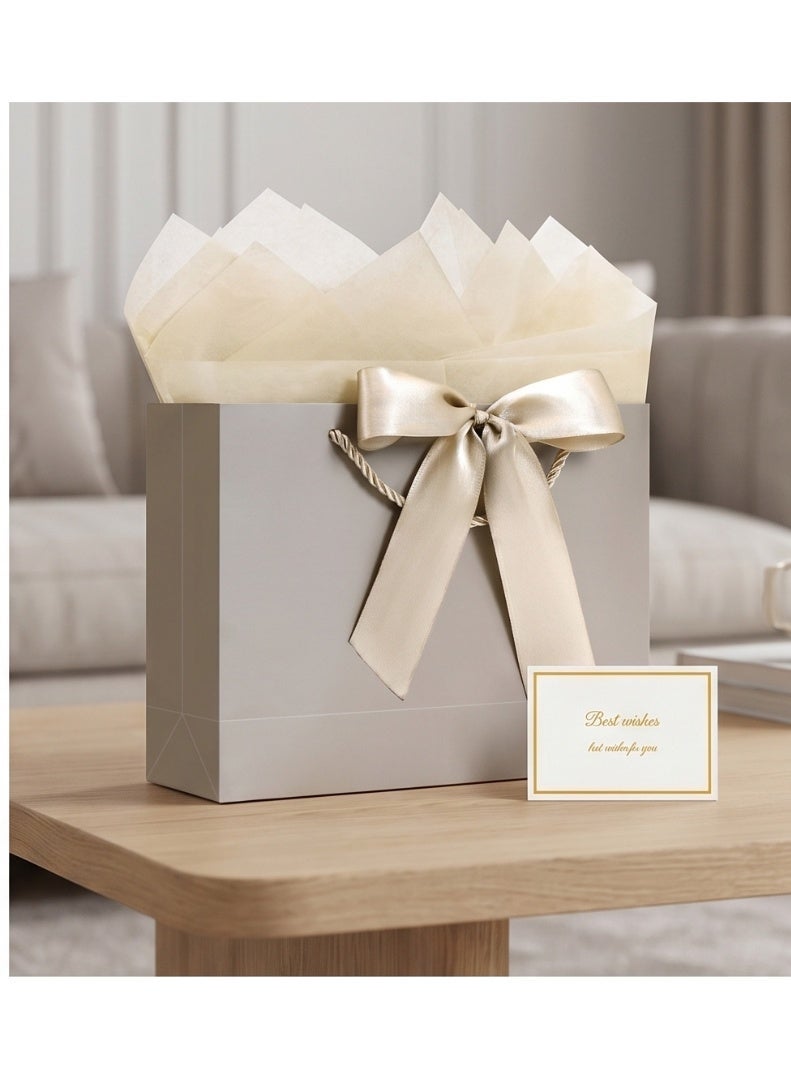 CUNUUDOOL Gift Bags with Handles, 28cm Small Gift Bag for Presents, 2Pcs Bags with 4 Tissue Paper and 2 Cards for Baby Shower Wedding Bridal Shower Mother's Day Birthday Party (Golden2Pcs) - Image 4