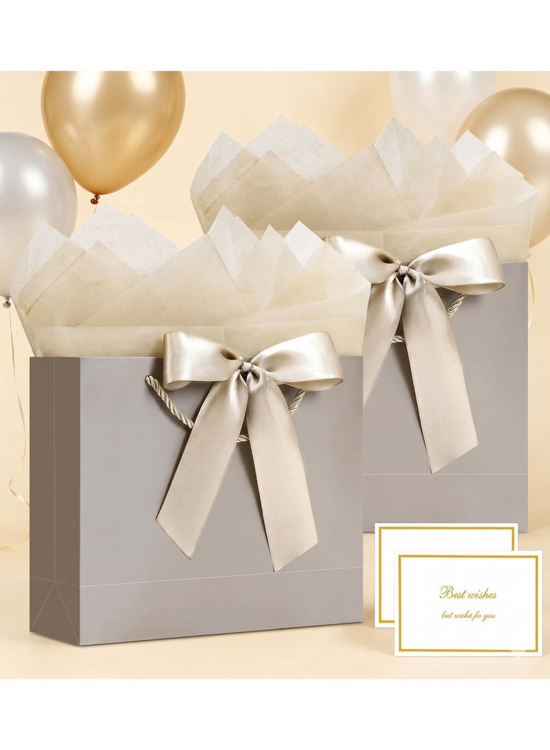 CUNUUDOOL Gift Bags with Handles, 28cm Small Gift Bag for Presents, 2Pcs Bags with 4 Tissue Paper and 2 Cards for Baby Shower Wedding Bridal Shower Mother's Day Birthday Party (Golden2Pcs) - Image 3