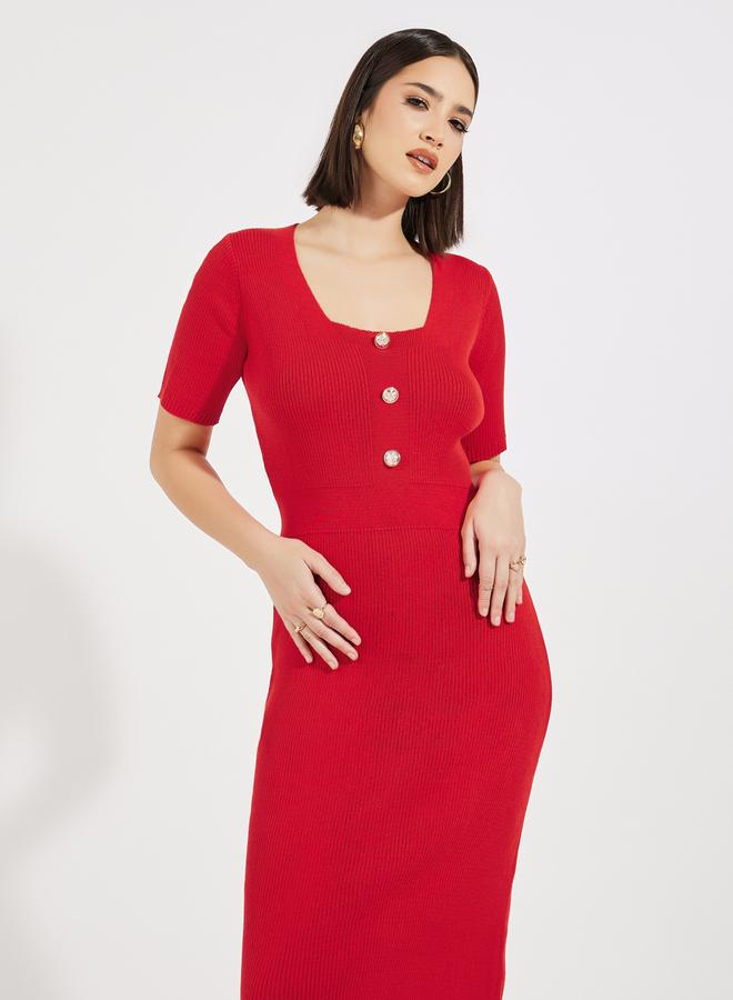 Styli Rib Knit Scoop Neck Sweater Midi Dress  - Image 5