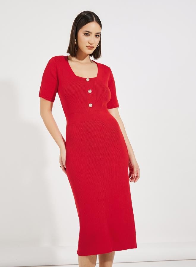Styli Rib Knit Scoop Neck Sweater Midi Dress  - Image 2