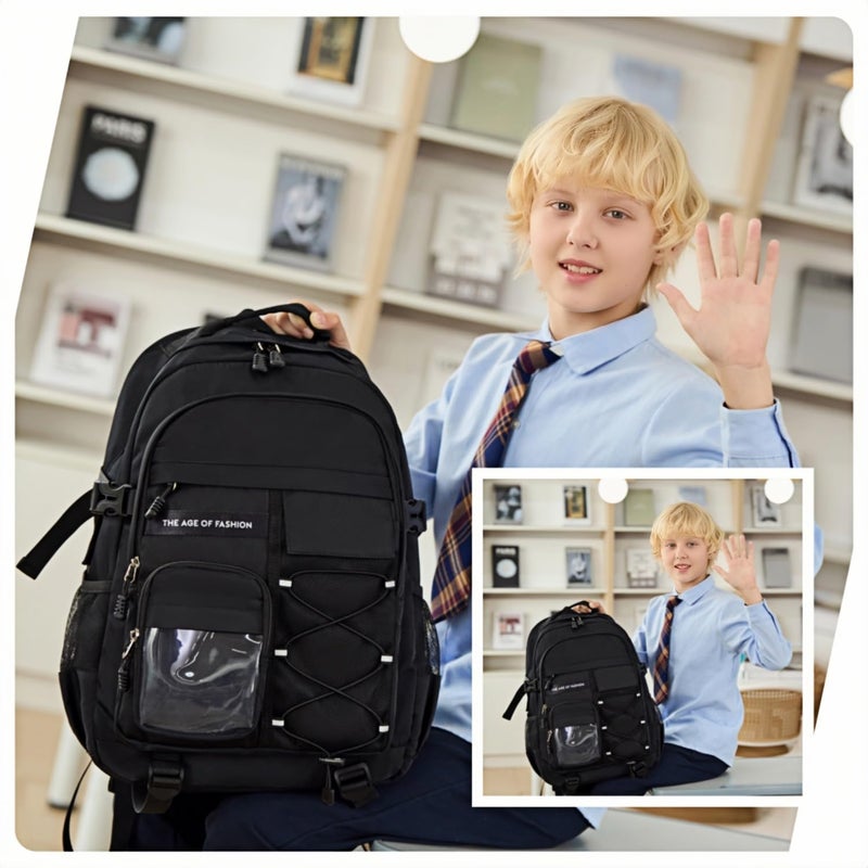 BLUWEI Laptop Backpack For Teen Boys Girls Durable Bookbag Middle High School Bag Women Men Waterproof Travel Daypack (BLack) - Image 2