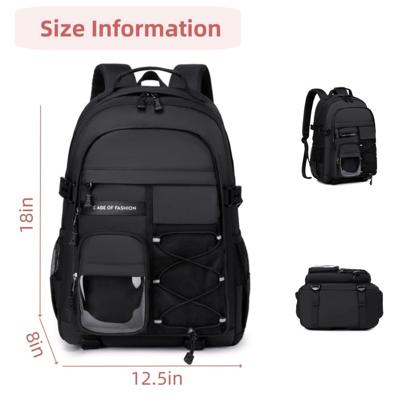BLUWEI Laptop Backpack For Teen Boys Girls Durable Bookbag Middle High School Bag Women Men Waterproof Travel Daypack (BLack) - Image 4