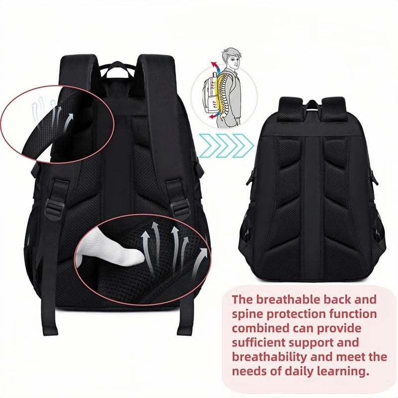 BLUWEI Laptop Backpack For Teen Boys Girls Durable Bookbag Middle High School Bag Women Men Waterproof Travel Daypack (BLack) - Image 3