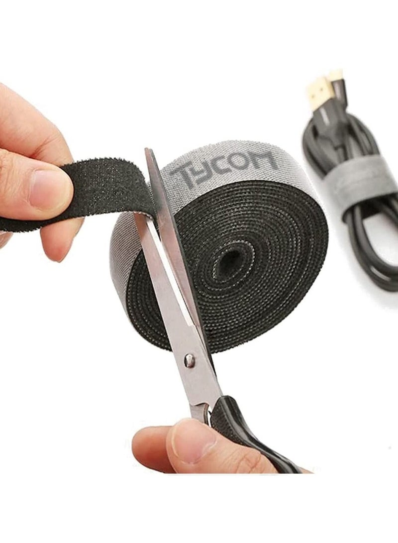 TYCOM Cable Tidy Management, Fastening Tape Sticky Strips Hook Loop Reusable and Flexible Wire Ties Cable Organizer for Computer, TV, Power and Other Cables - Black 5Meter - Image 1