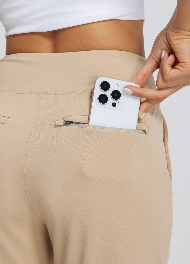 Libin Womens Casual Travel Pants Stretchy Golf Ankle Pants 7/8 Dress Pant Slacks Athletic Workout Sweatpants with 4 Pockets Khaki L - Image 3