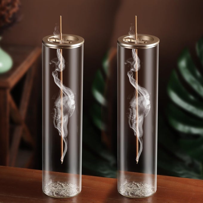 INCENSE HOLDER FOR STICKS ANTIASH FLYING MODERN INSENCESTICK BURNER HOLDER WITH REMOVABLE GLASS ASH CATCHER FOR HOME DECOR YOGA MEDITATION CHAMPAGNE GOLD 2 PACK