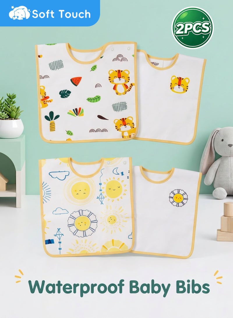 Soft Touch 2PCS Reversible Waterproof Baby Bibs, Double-Sided Toddler Feeding Bibs, Large Coverage Washable Toddler Bibs for Eating, Drinking and Travel, Boys & Girls - Image 1