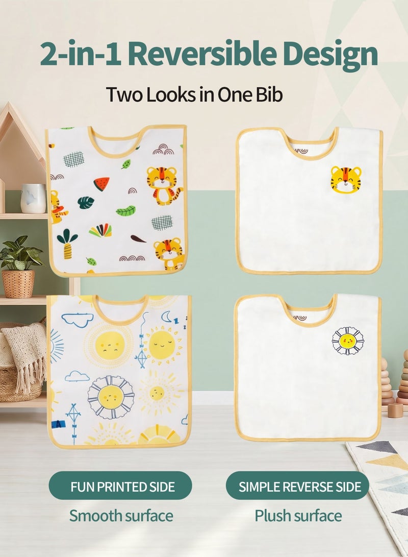 Soft Touch 2PCS Reversible Waterproof Baby Bibs, Double-Sided Toddler Feeding Bibs, Large Coverage Washable Toddler Bibs for Eating, Drinking and Travel, Boys & Girls - Image 2