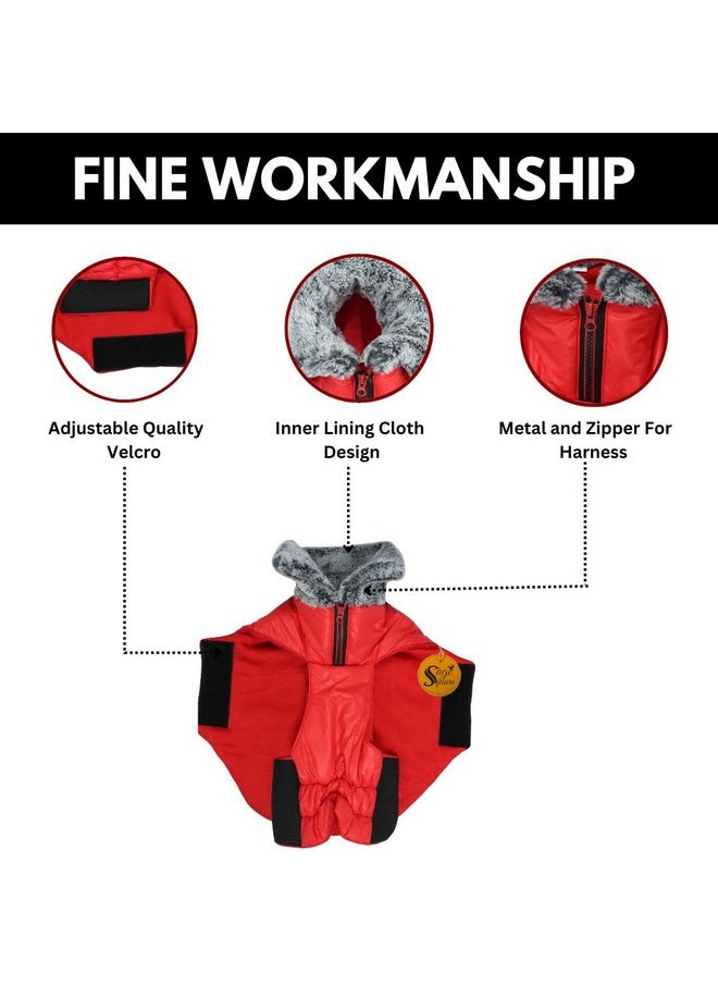 Sage Square Windproof Premium Fleece Collar Fur Dog Coat, Ultra Warm Waterproof, Thicker Fleece Jacket For Cold Weather (Small - 14 Inches, Red)  - Image 2