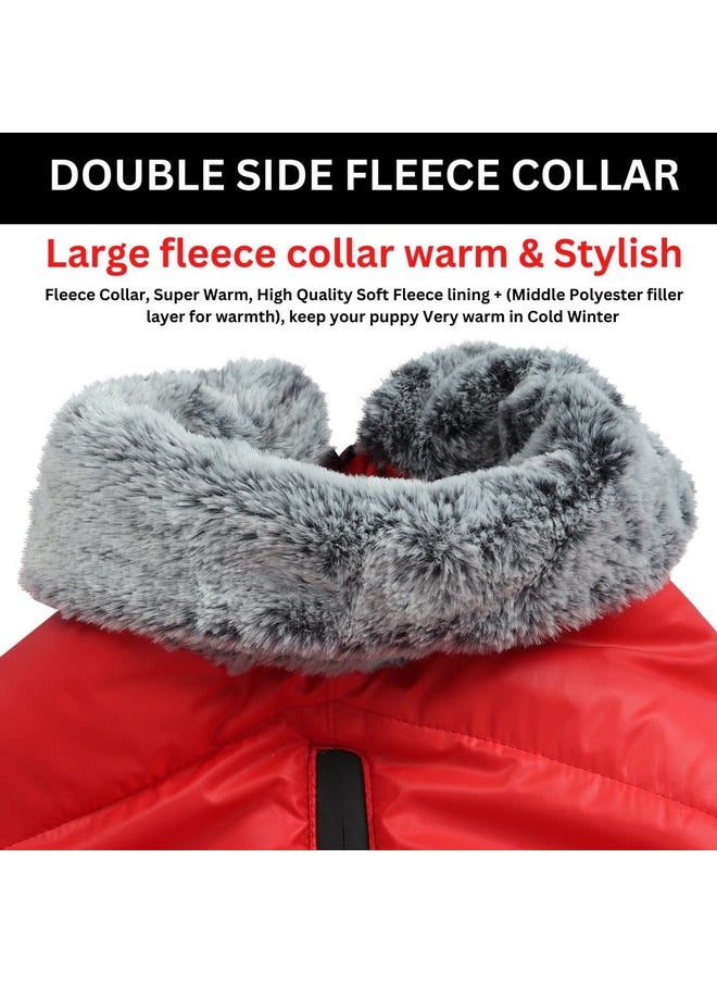 Sage Square Windproof Premium Fleece Collar Fur Dog Coat, Ultra Warm Waterproof, Thicker Fleece Jacket For Cold Weather (Small - 14 Inches, Red)  - Image 4