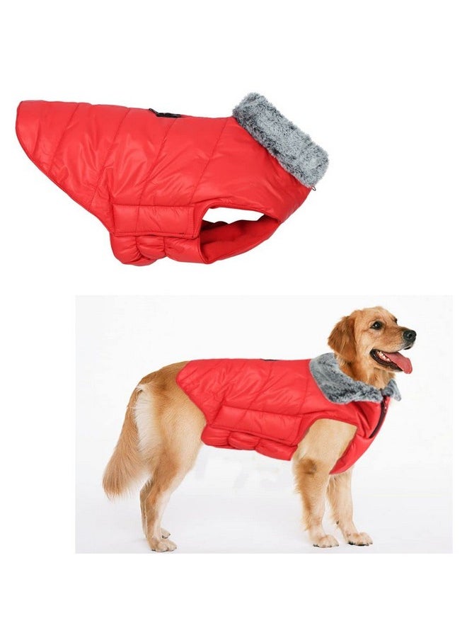 Sage Square Windproof Premium Fleece Collar Fur Dog Coat, Ultra Warm Waterproof, Thicker Fleece Jacket For Cold Weather (Small - 14 Inches, Red)  - Image 1