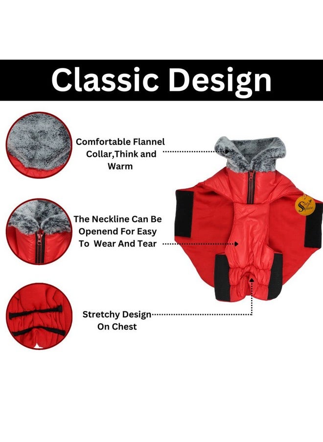 Sage Square Windproof Premium Fleece Collar Fur Dog Coat, Ultra Warm Waterproof, Thicker Fleece Jacket For Cold Weather (Small - 14 Inches, Red)  - Image 3