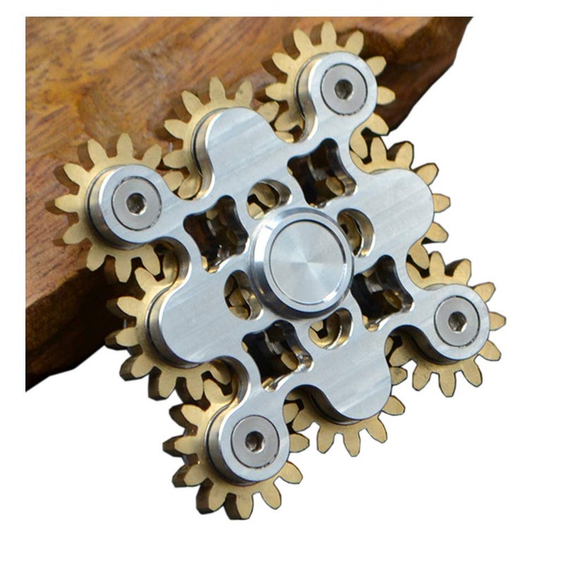 Bitopbi Pure Brass Fidget Spinner Gears Linkage Fidget Gyro Toy Metal DIY Hand Spinner Spins Long Time EDC Focus Meditation Break Bad Habits ADHD with Multiple Premium Bearings 9 Gears White - Image 3