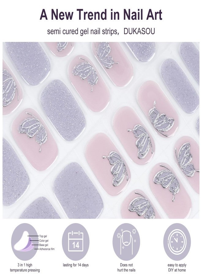 DUKASOU Semi Cured Gel Nail Strips(Butterfly),28 Gel Nail Stickers Wraps Strips Needed UV Lamp, Long Lasting,Easy to Apply - Image 2