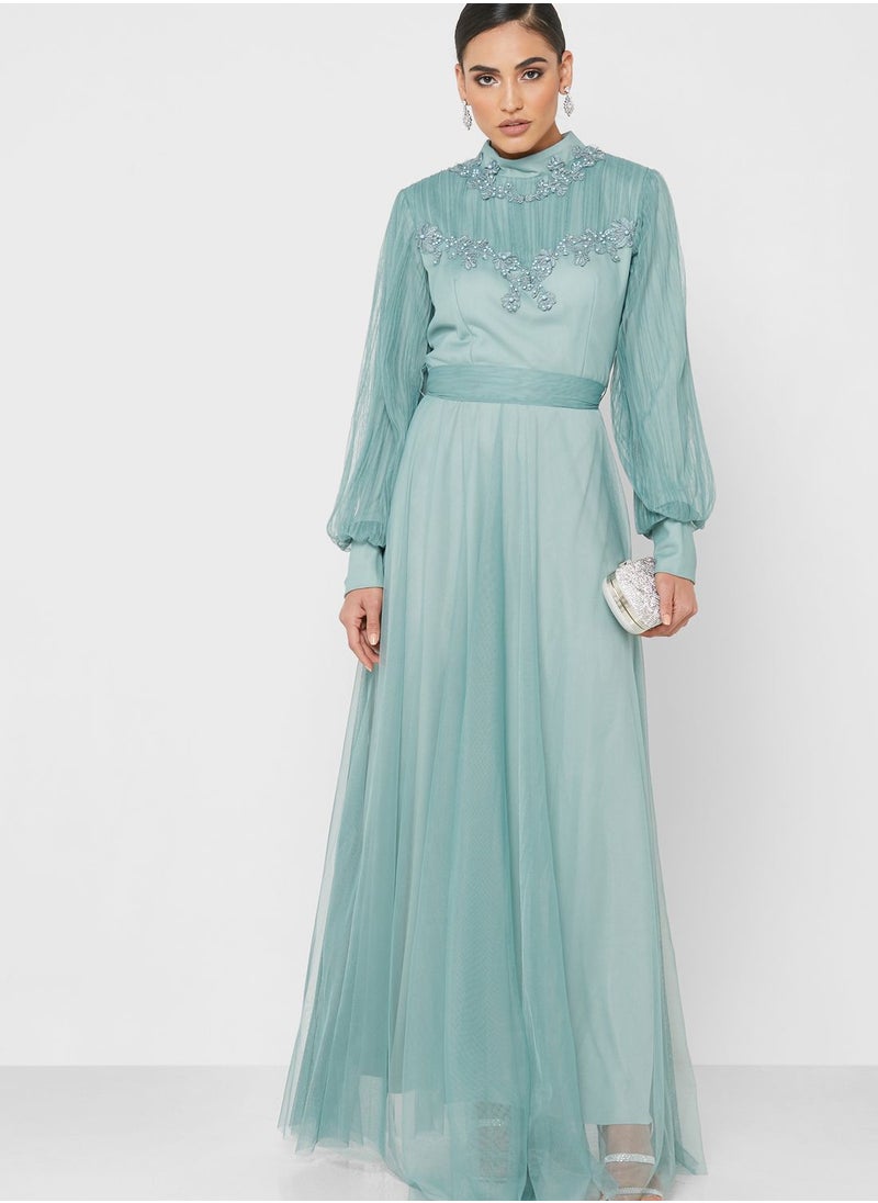 Khizana - Empire Pleat Detail Fit & Flare Dress - Image 1