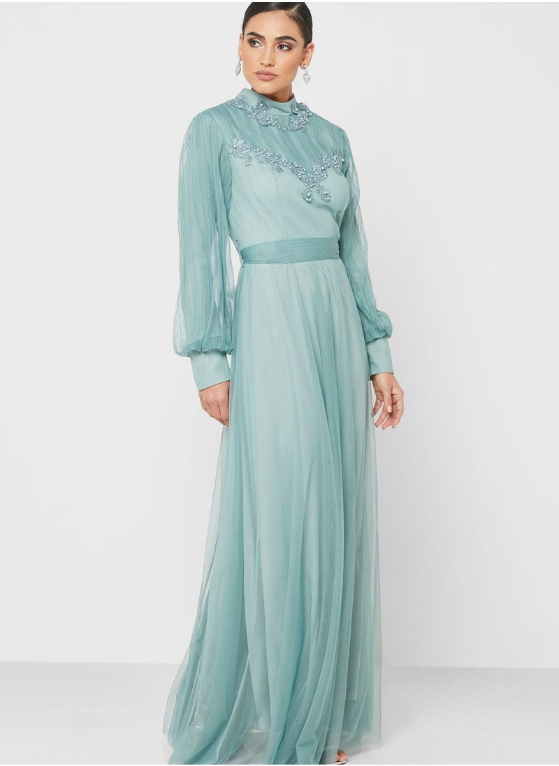 Khizana - Empire Pleat Detail Fit & Flare Dress - Image 1