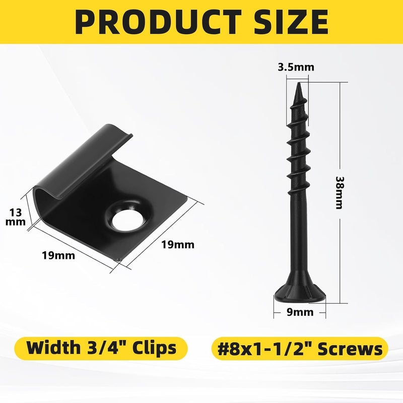 WELLOCKS Start Clips 3/4" Width Black 36 Pack with Deck Screws T25 Bit Universal Starter Clips for 400 SQ. FT. of Decking Board Hidden Fastener(CP1936B) - Image 3