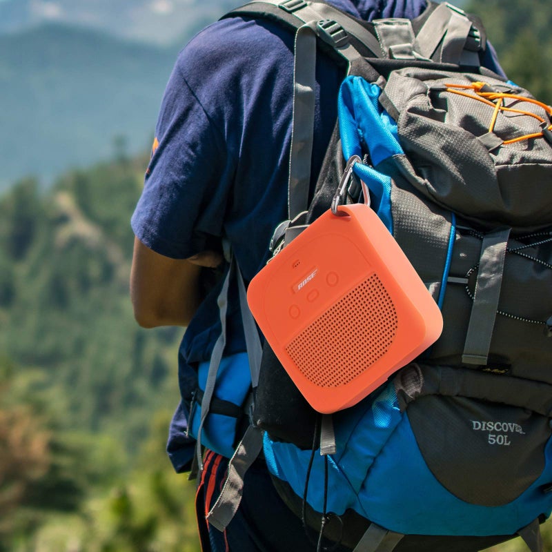 TXEsign Silicone Case Compatible with Bose SoundLink Micro Speaker, Soft Travel Carrying Case Protective Cover with Metal Hook for Bose SoundLink Micro Case (Orange) - Image 2