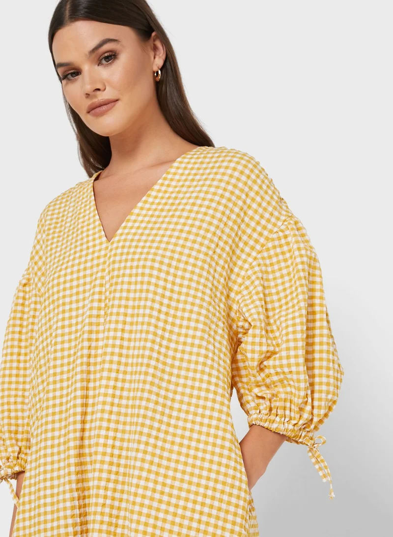 MANGO Ruffle Hem Checked Dress