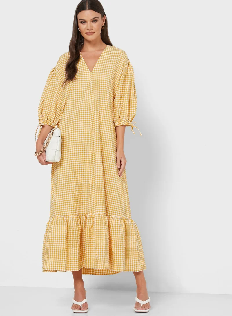 MANGO Ruffle Hem Checked Dress