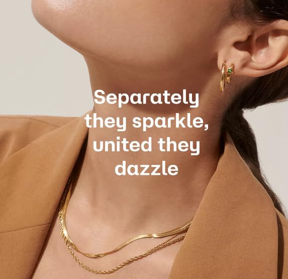 Hey Harper Gold Layered Herringbone Necklace For Women Nassau Set - Waterproof Sweatproof Non Tarnish Jewerly Gift for Women - 14K PVD Layered Stainless Steel Necklace Perfect for Everyday Wear - Image 4