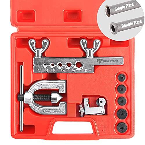 Thorstone Double & Single Flaring Tool Kit for Brake Line and Brass Tubing Tool with Extra Adapters, 45 Degrees, Red - Image 1