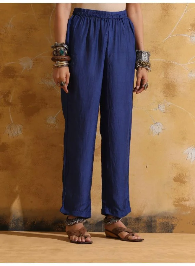 trueBrowns trueBrowns Blue Muslin Silk Relaxed Kurta Co-ord Set