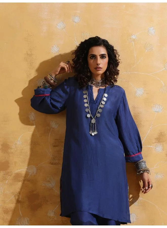 trueBrowns trueBrowns Blue Muslin Silk Relaxed Kurta Co-ord Set