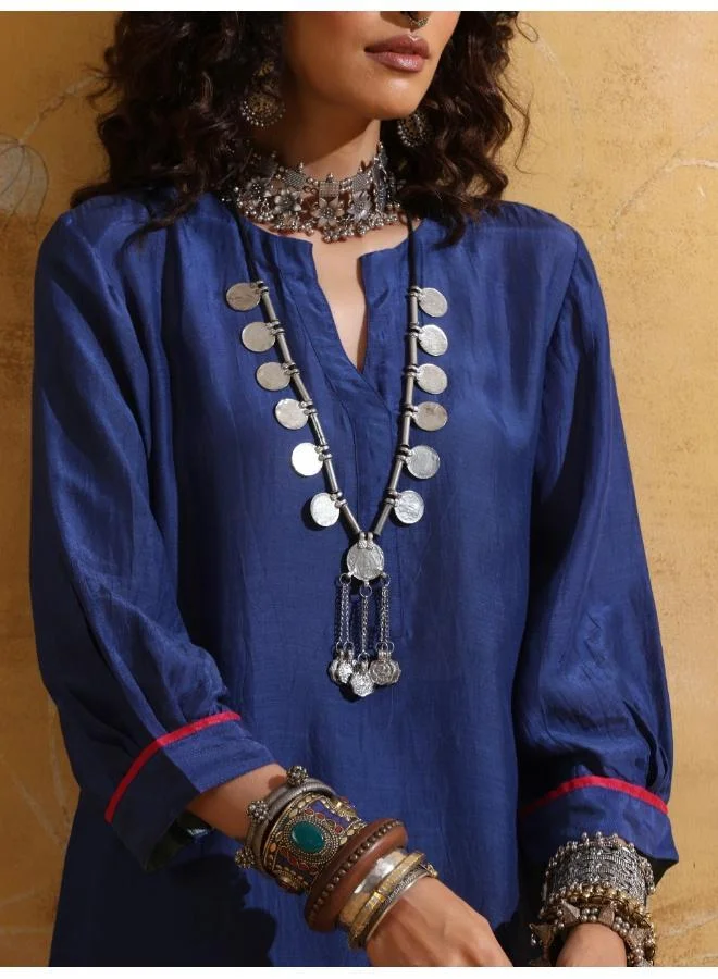 trueBrowns trueBrowns Blue Muslin Silk Relaxed Kurta Co-ord Set