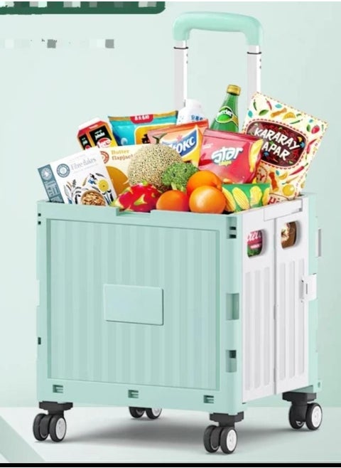 Foldable Utility Cart, 50L Large Capacity Shopping Cart with 4 Wheels, Rolling Utility Cart