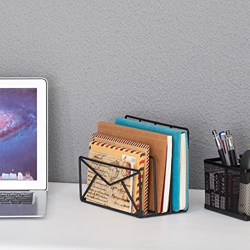 MyGift 3 Slot Modern Black Metal Wire Freestanding Desk Mail Sorter with Envelope Design Office Desktop Letter File and Bill Compact Storage Organizer - Image 3