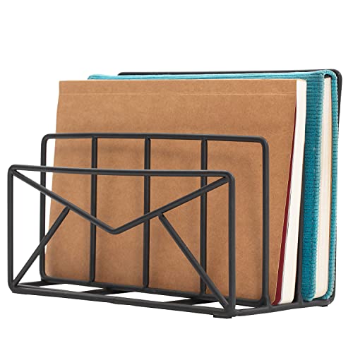 MyGift 3 Slot Modern Black Metal Wire Freestanding Desk Mail Sorter with Envelope Design Office Desktop Letter File and Bill Compact Storage Organizer - Image 1