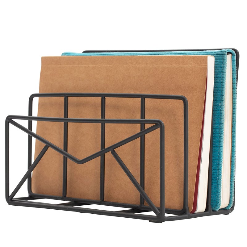 MyGift 3 Slot Modern Black Metal Wire Freestanding Desk Mail Sorter with Envelope Design Office Desktop Letter File and Bill Compact Storage Organizer - Image 2
