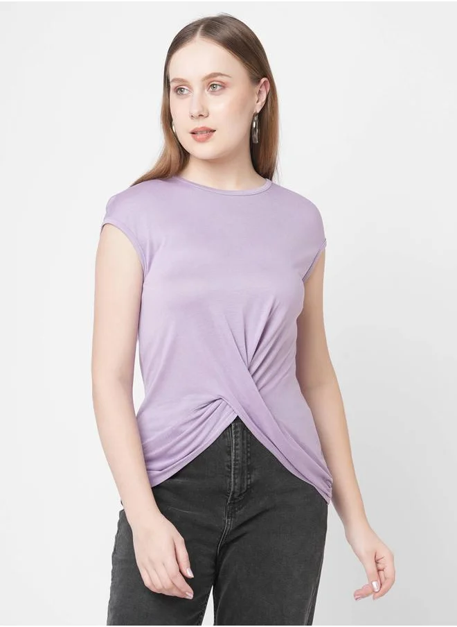 ميش Twisted Front Asymmetric Hem T-Shirt by Styli