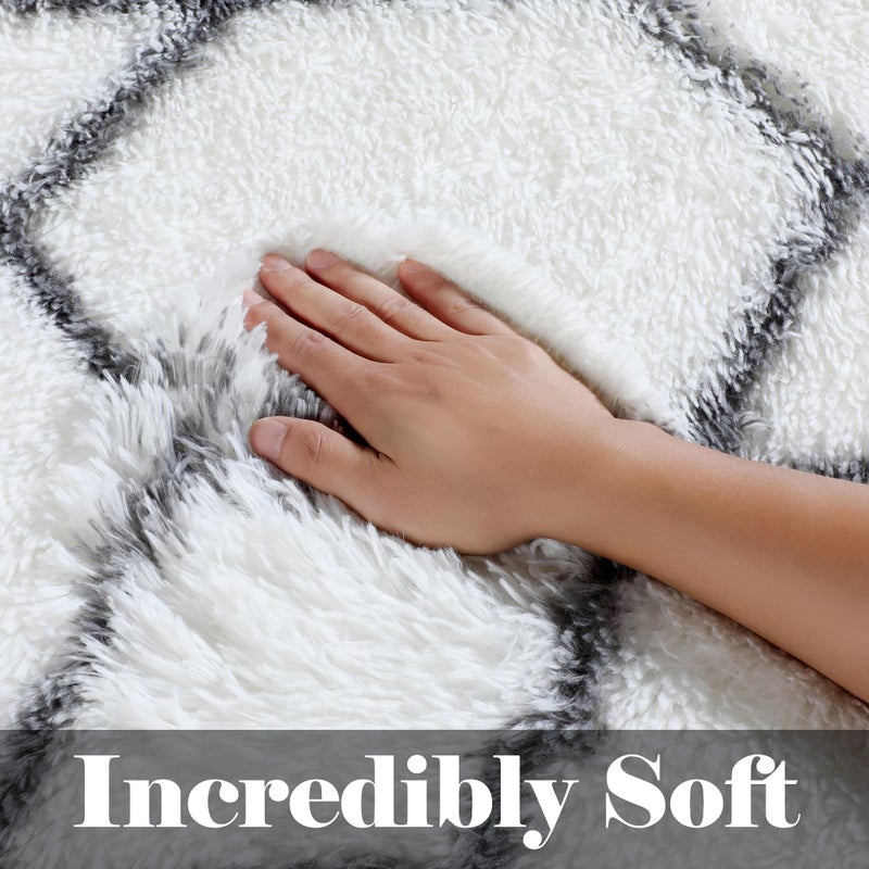 ONASAR Area Rugs for Living Room, 5x8 Fluffy White and Grey Rug for Bedroom, Geometric Moroccan Indoor Shaggy Boho Soft Plush Floor Carpet for Kids Teen Nursery Dorm Home Decor Aesthetic - Image 2