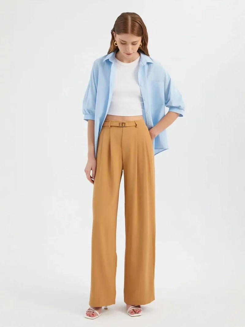 High Waist Pleated Wide Leg Trousers