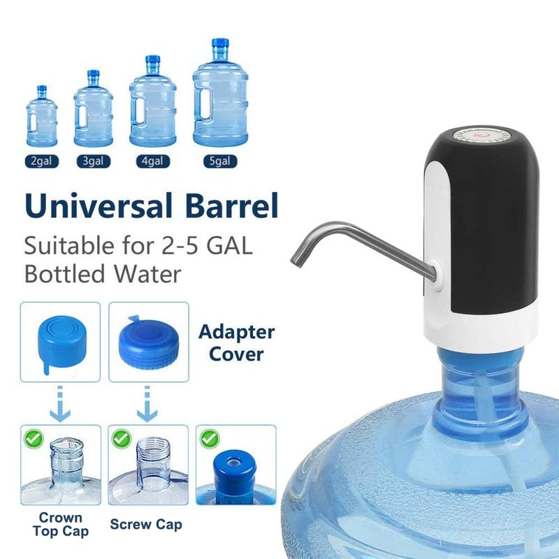 CHIVENIDO 5 Gallon Water Dispenser - Water Bottle Pump with Reusable Caps for Screw Top or Crown Tops, USB Charging Water Jug Dispenser for Universal 2-5 Gallon Bottle - Image 2