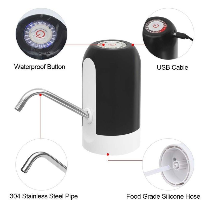 CHIVENIDO 5 Gallon Water Dispenser - Water Bottle Pump with Reusable Caps for Screw Top or Crown Tops, USB Charging Water Jug Dispenser for Universal 2-5 Gallon Bottle - Image 3