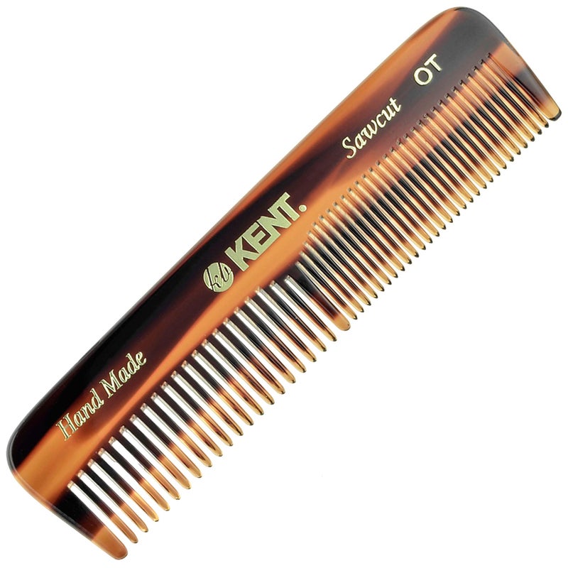 Kent OT Tortoise Pocket Comb Handmade Fine and Wide Tooth Hair Comb for Men Women and Kids Travel Beard and Mustache Comb Saw Cut and Hand Polished Made in England