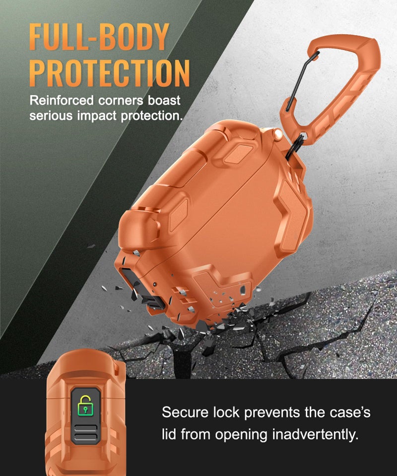 MOBOSI for AirPods Pro 3 Case with Lock, Compatible with AirPod Pro 3rd Generation Case [Compatible with MagSafe], Military Grade Protective Cover with Cleaner Kit & Keychain for Men(2025), Orange - Image 5