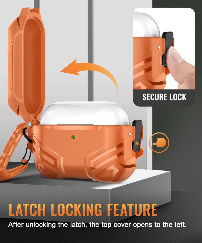 MOBOSI for AirPods Pro 3 Case with Lock, Compatible with AirPod Pro 3rd Generation Case [Compatible with MagSafe], Military Grade Protective Cover with Cleaner Kit & Keychain for Men(2025), Orange - Image 4