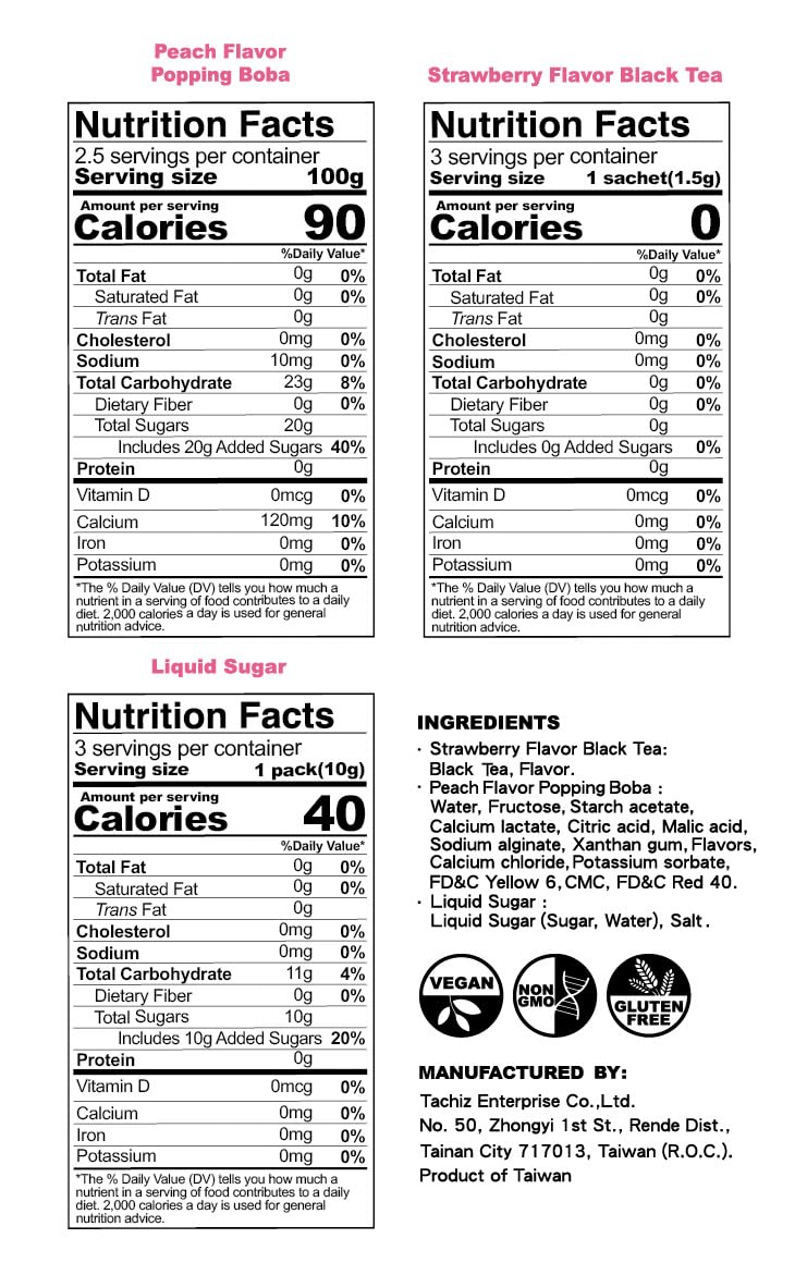 BOZU Popping Boba Kit - DIY Hot/Cold Bubble Tea Set, drop-safe pack, burst tech (BXT) - Peach Popping Boba Pearls & Strawberry Black Tea - 3 Servings - Image 4