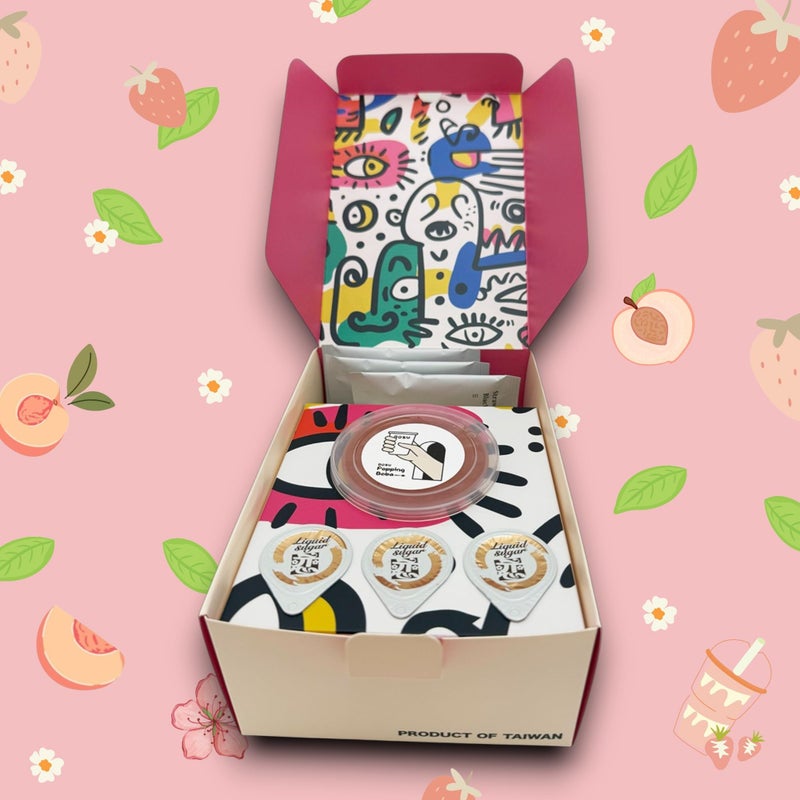 BOZU Popping Boba Kit - DIY Hot/Cold Bubble Tea Set, drop-safe pack, burst tech (BXT) - Peach Popping Boba Pearls & Strawberry Black Tea - 3 Servings - Image 3