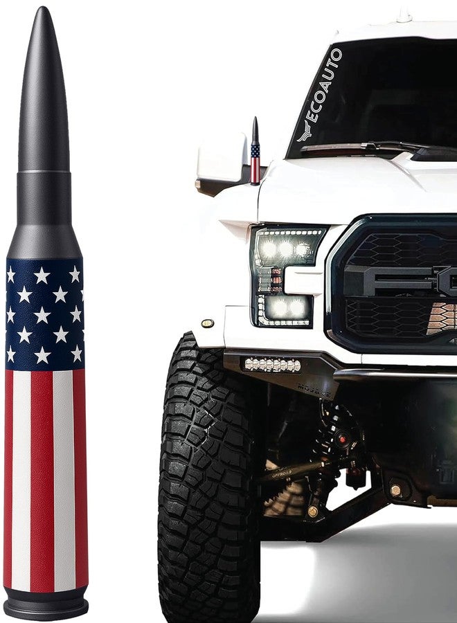 EcoAuto Bullet Antenna Replacement for Dodge Ram & Ford F150 F250 F350 Super Duty Ford Raptor Bronco Trucks - Anti-Theft Design - Radio Antenna for Truck 1990 - Current (American Flag) - Image 1