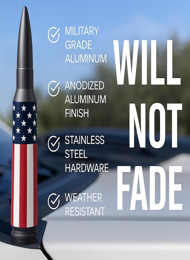 EcoAuto Bullet Antenna Replacement for Dodge Ram & Ford F150 F250 F350 Super Duty Ford Raptor Bronco Trucks - Anti-Theft Design - Radio Antenna for Truck 1990 - Current (American Flag) - Image 2