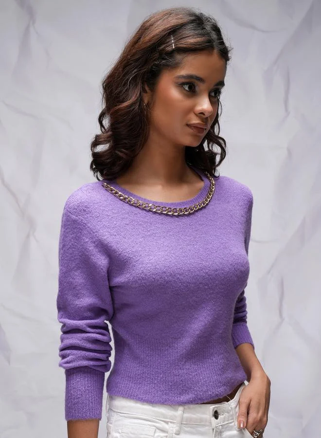 Tokyo Talkies Tokyo Talkies Chain Detail Round Neck Sweater