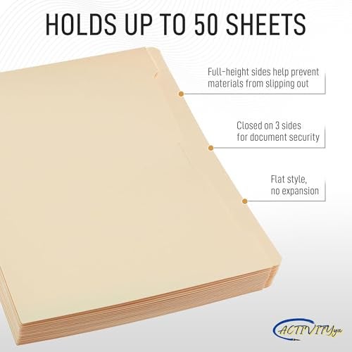 ACTIVITYYA Manila File Jackets, Flat-No Expansion, Letter Size, Reinforced Straight-Cut Tab, 10 Pack - Image 3